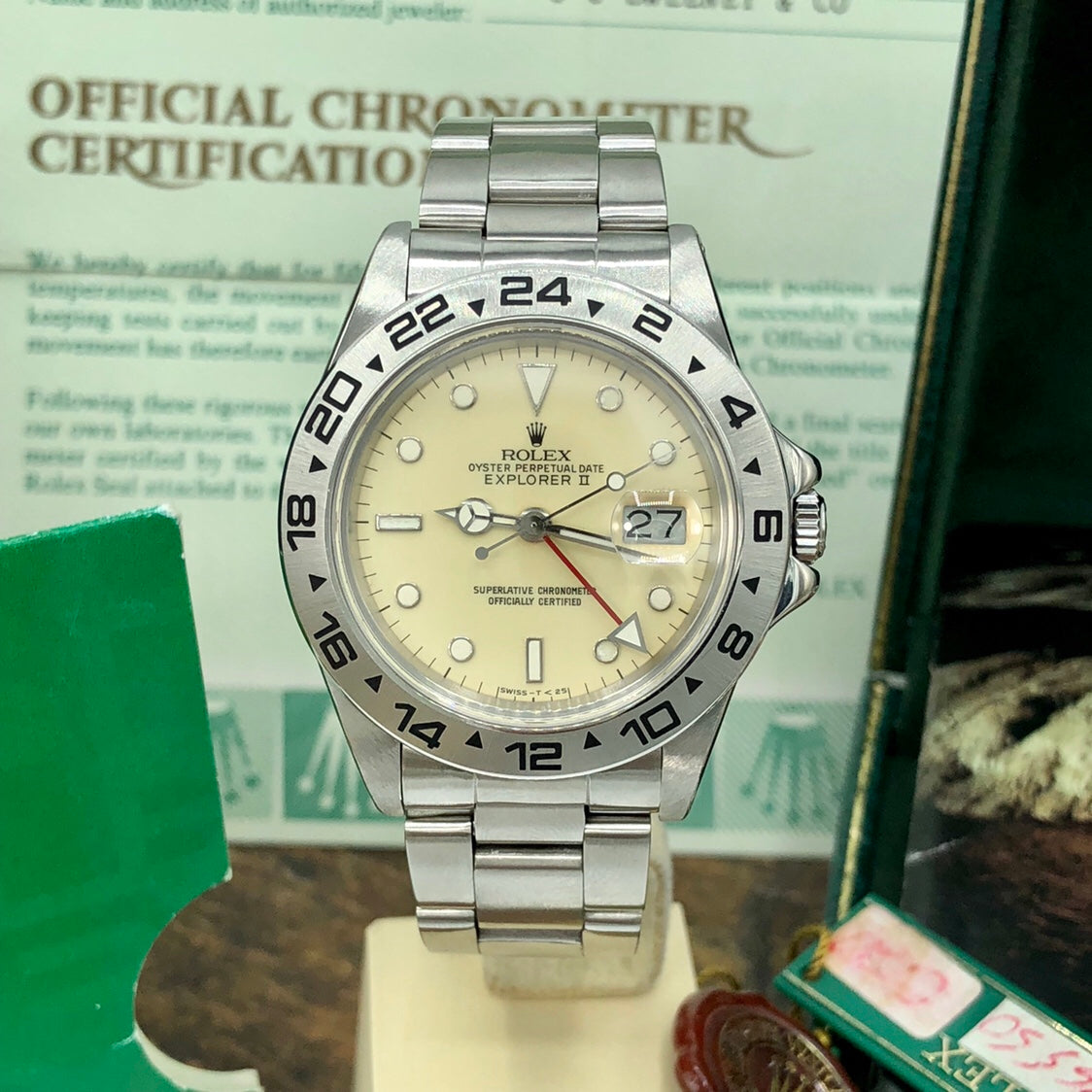 Vintage Rolex Explorer II 16550 Rail Extra Cream dial mint Full Set Box & Papers