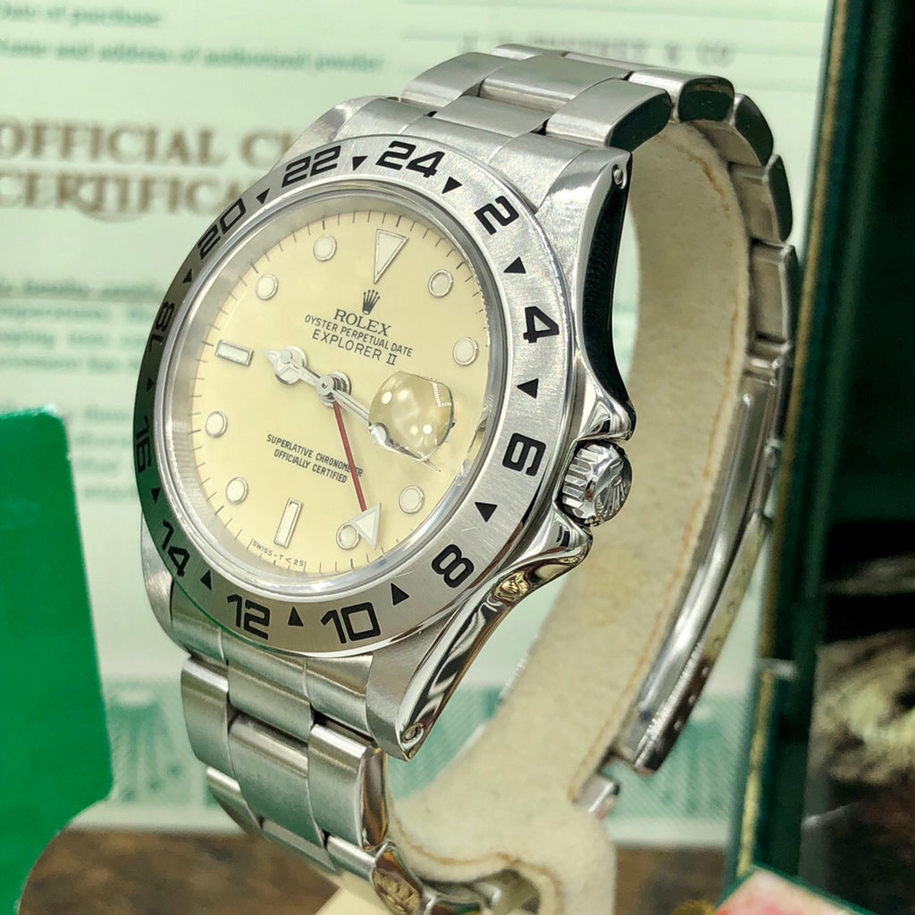Vintage Rolex Explorer II 16550 Rail Extra Cream dial mint Full Set Box & Papers