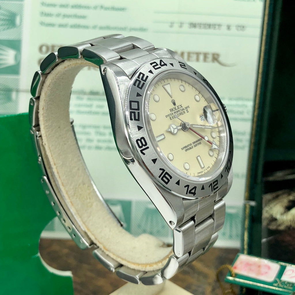 Vintage Rolex Explorer II 16550 Rail Extra Cream dial mint Full Set Box & Papers