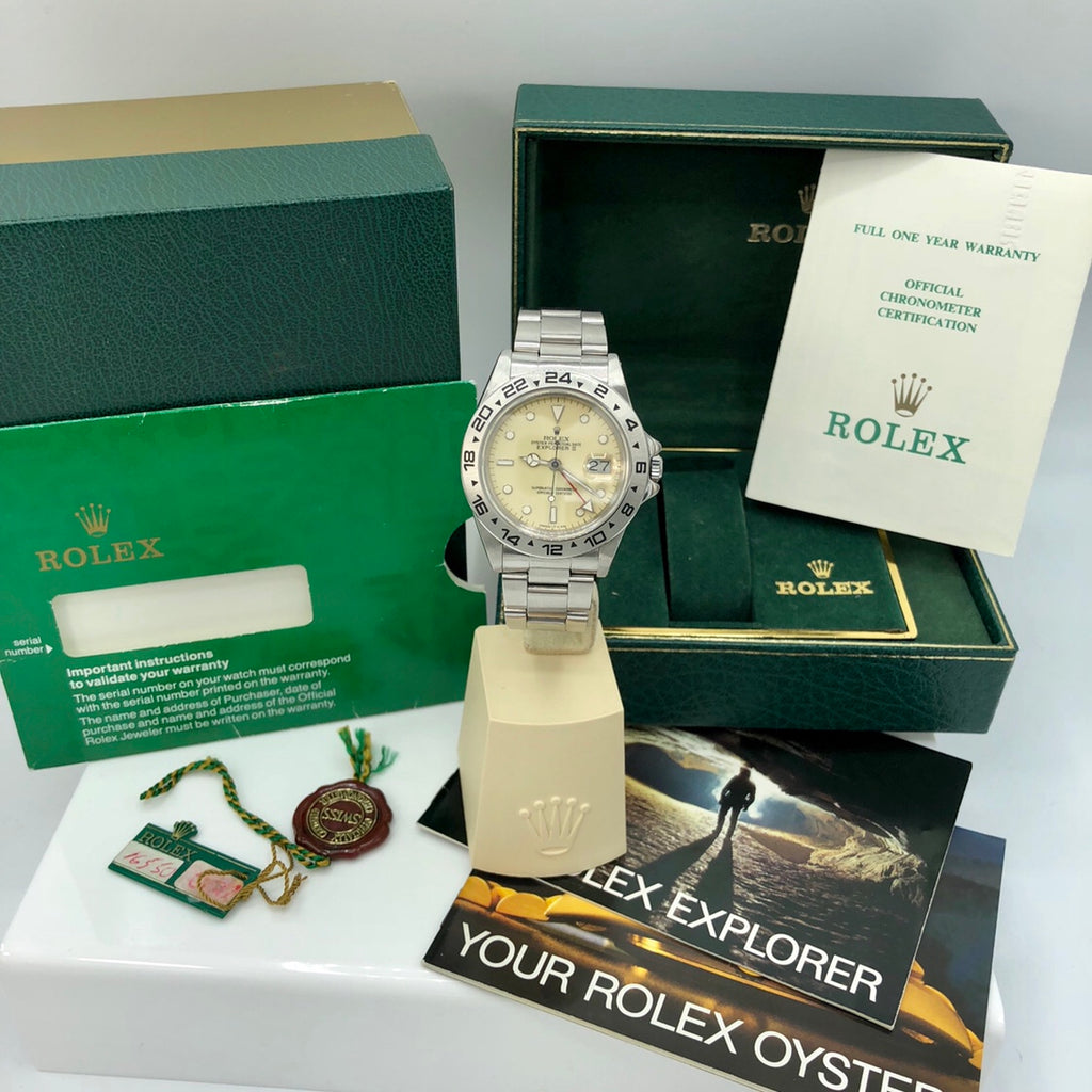 Vintage Rolex Explorer II 16550 Rail Extra Cream dial mint Full Set Box & Papers