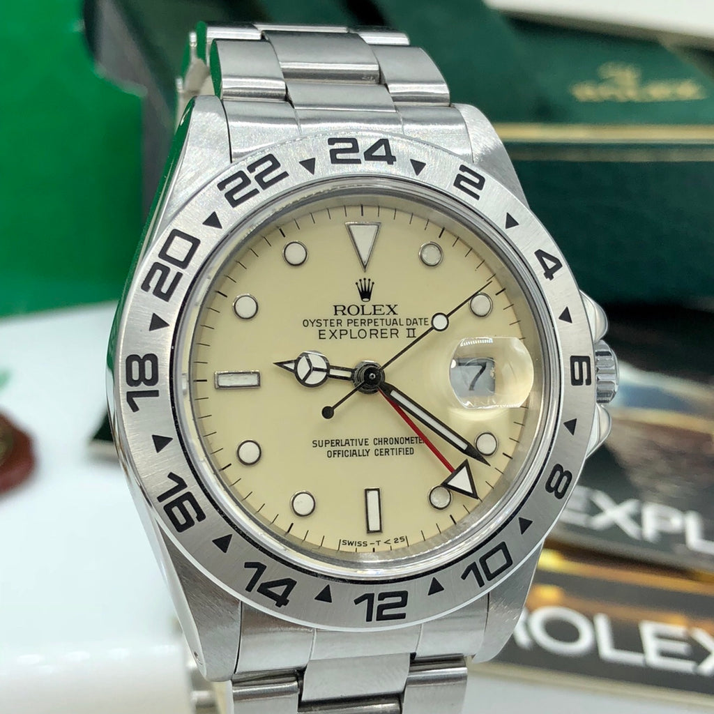 Vintage Rolex Explorer II 16550 Rail Extra Cream dial mint Full Set Box & Papers