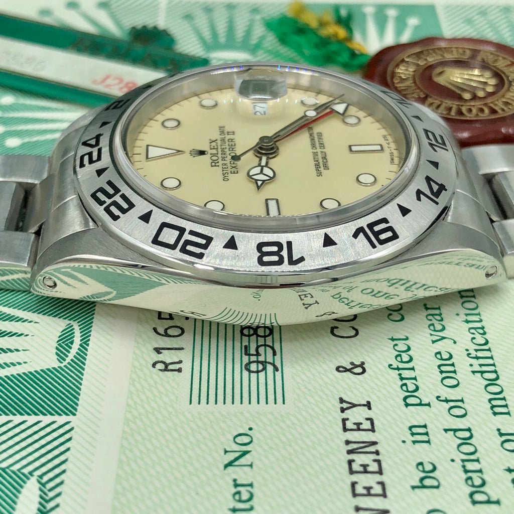 Vintage Rolex Explorer II 16550 Rail Extra Cream dial mint Full Set Box & Papers