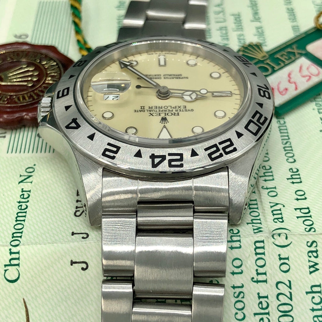 Vintage Rolex Explorer II 16550 Rail Extra Cream dial mint Full Set Box & Papers