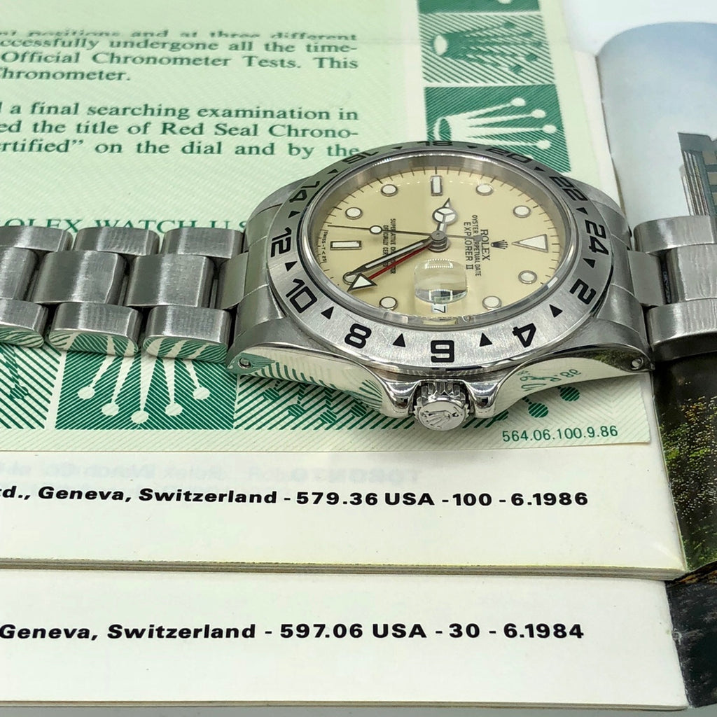 Vintage Rolex Explorer II 16550 Rail Extra Cream dial mint Full Set Box & Papers