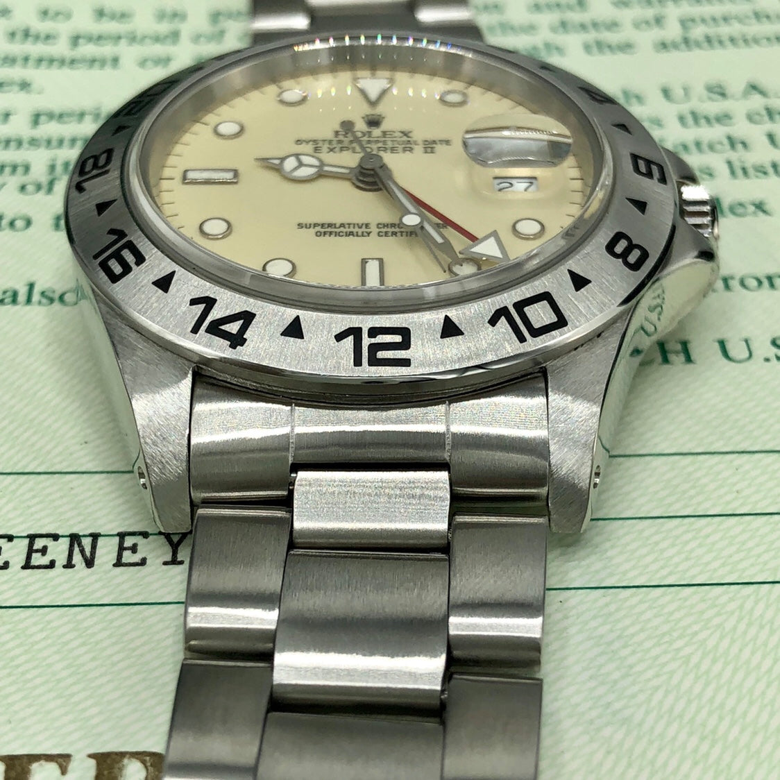 Vintage Rolex Explorer II 16550 Rail Extra Cream dial mint Full Set Box & Papers