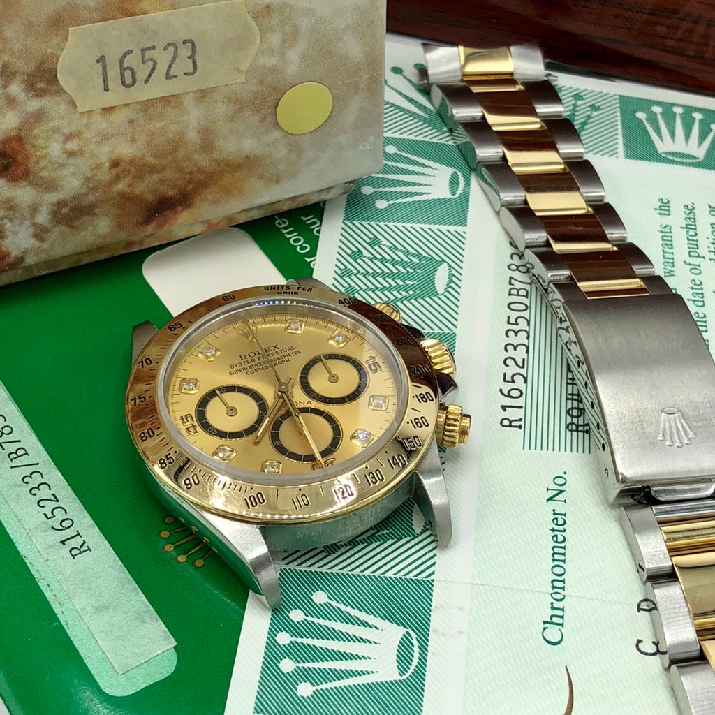 Vintage Rolex Daytona 16523 4 line Diamond zenith 1988 R Serial Full Set Papers