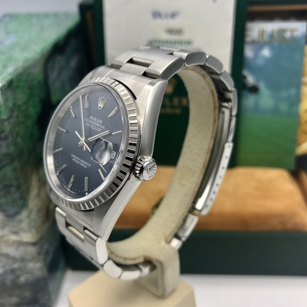 NOS Rolex Date Just 16220 blue dial with box and papers