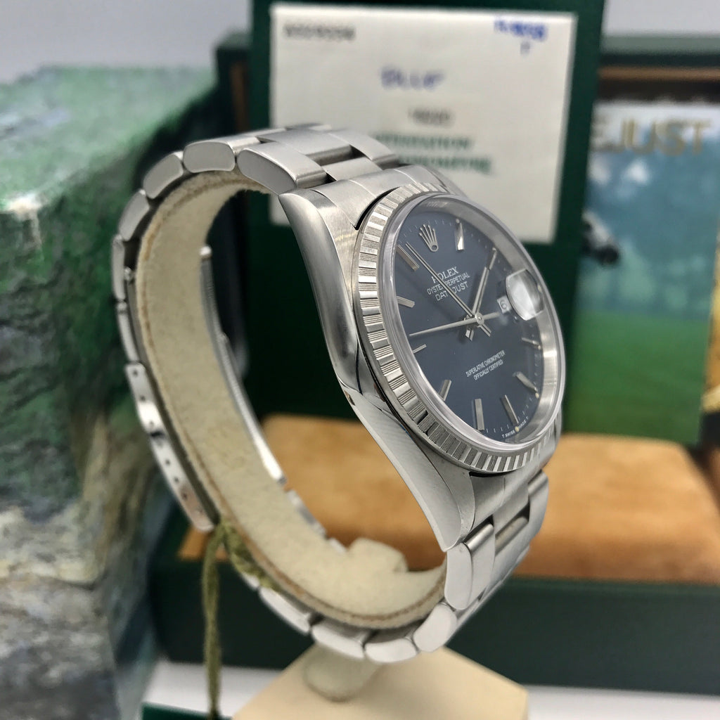 NOS Rolex Date Just 16220 blue dial with box and papers