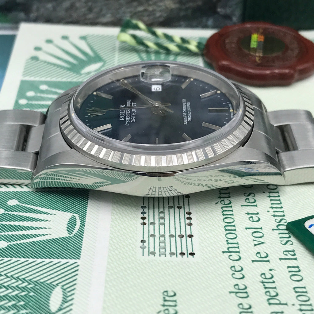 NOS Rolex Date Just 16220 blue dial with box and papers