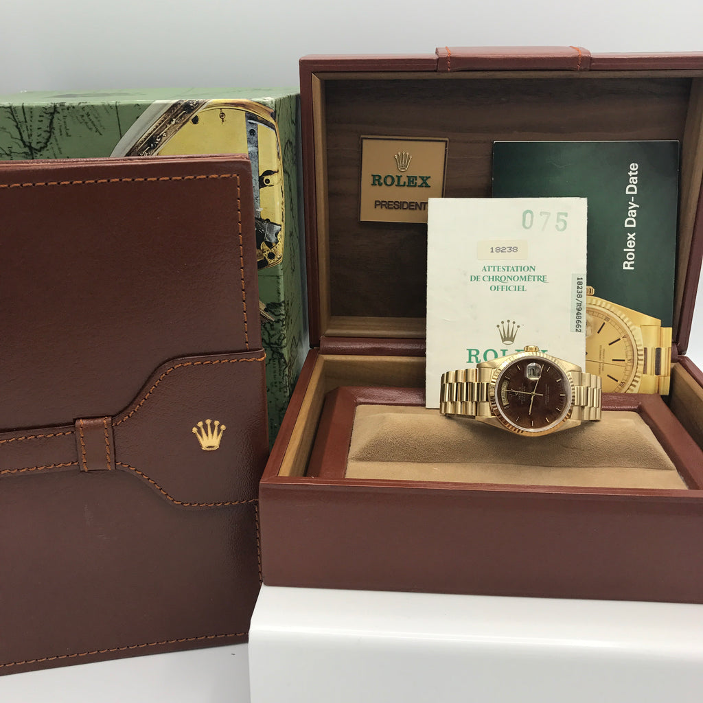 Vintage Rolex Day Date 18238 Solid 18k Gold Wood Factory Dial Full Set
