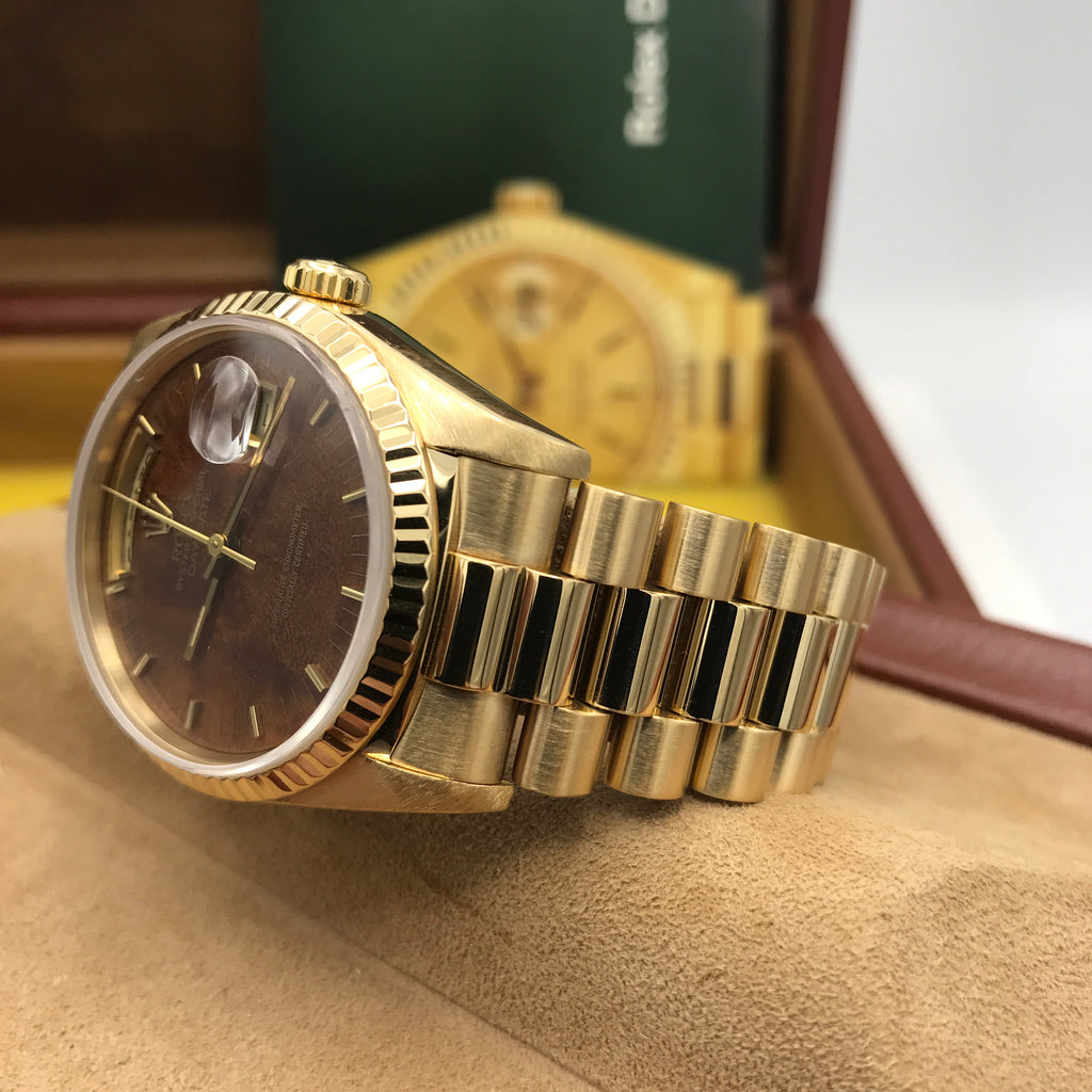 Vintage Rolex Day Date 18238 Solid 18k Gold Wood Factory Dial Full Set