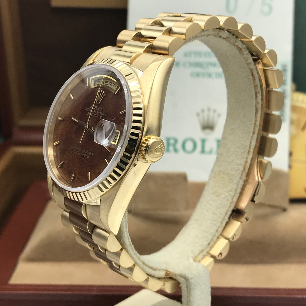 Vintage Rolex Day Date 18238 Solid 18k Gold Wood Factory Dial Full Set
