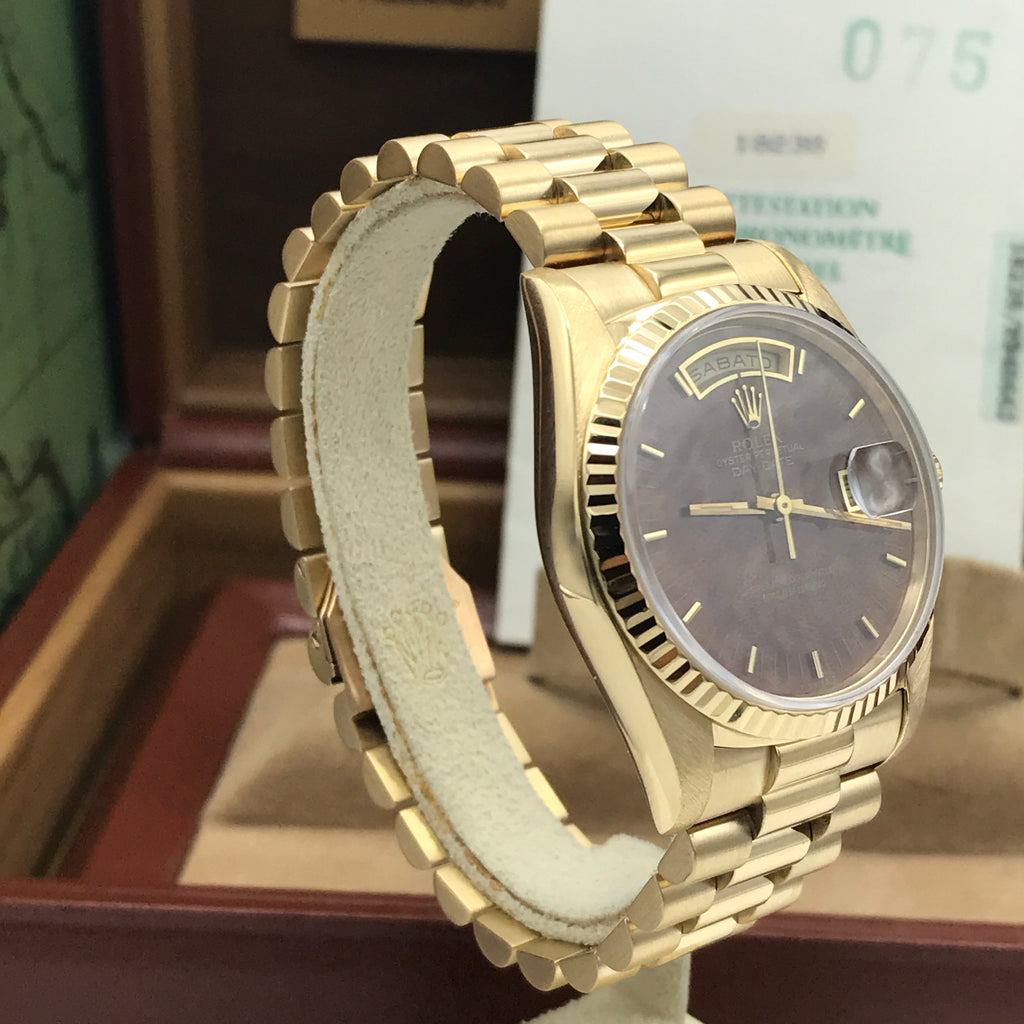 Vintage Rolex Day Date 18238 Solid 18k Gold Wood Factory Dial Full Set