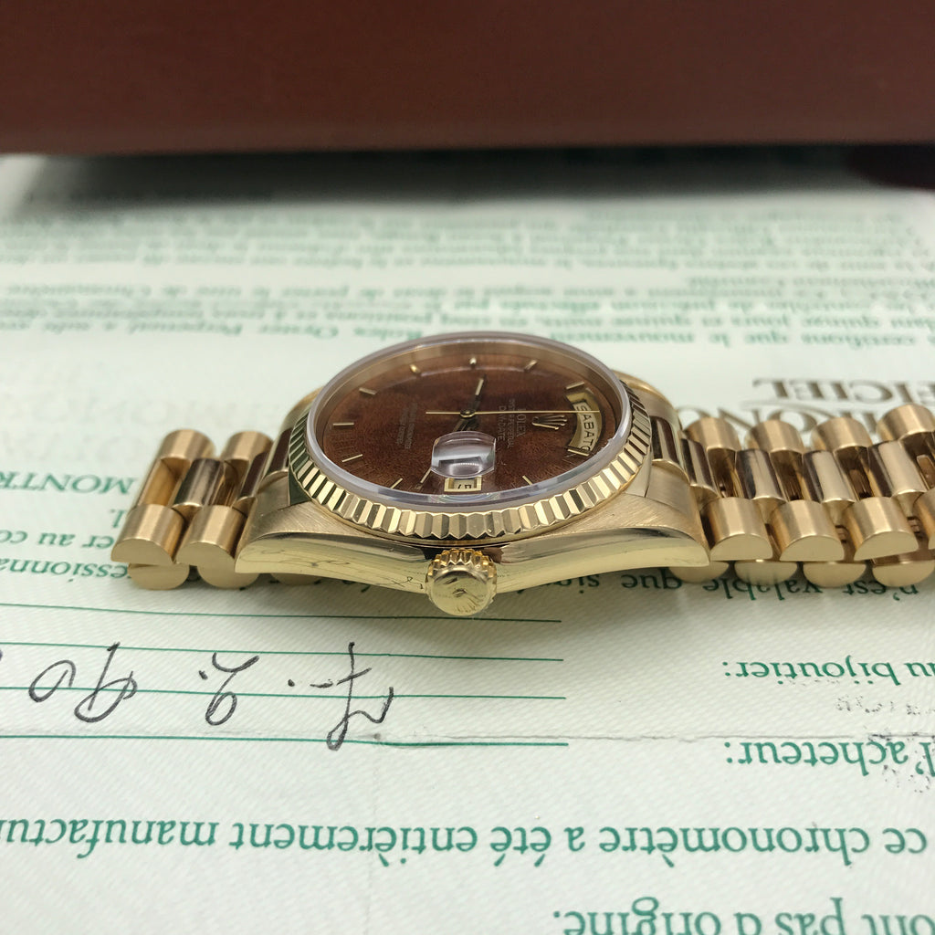 Vintage Rolex Day Date 18238 Solid 18k Gold Wood Factory Dial Full Set