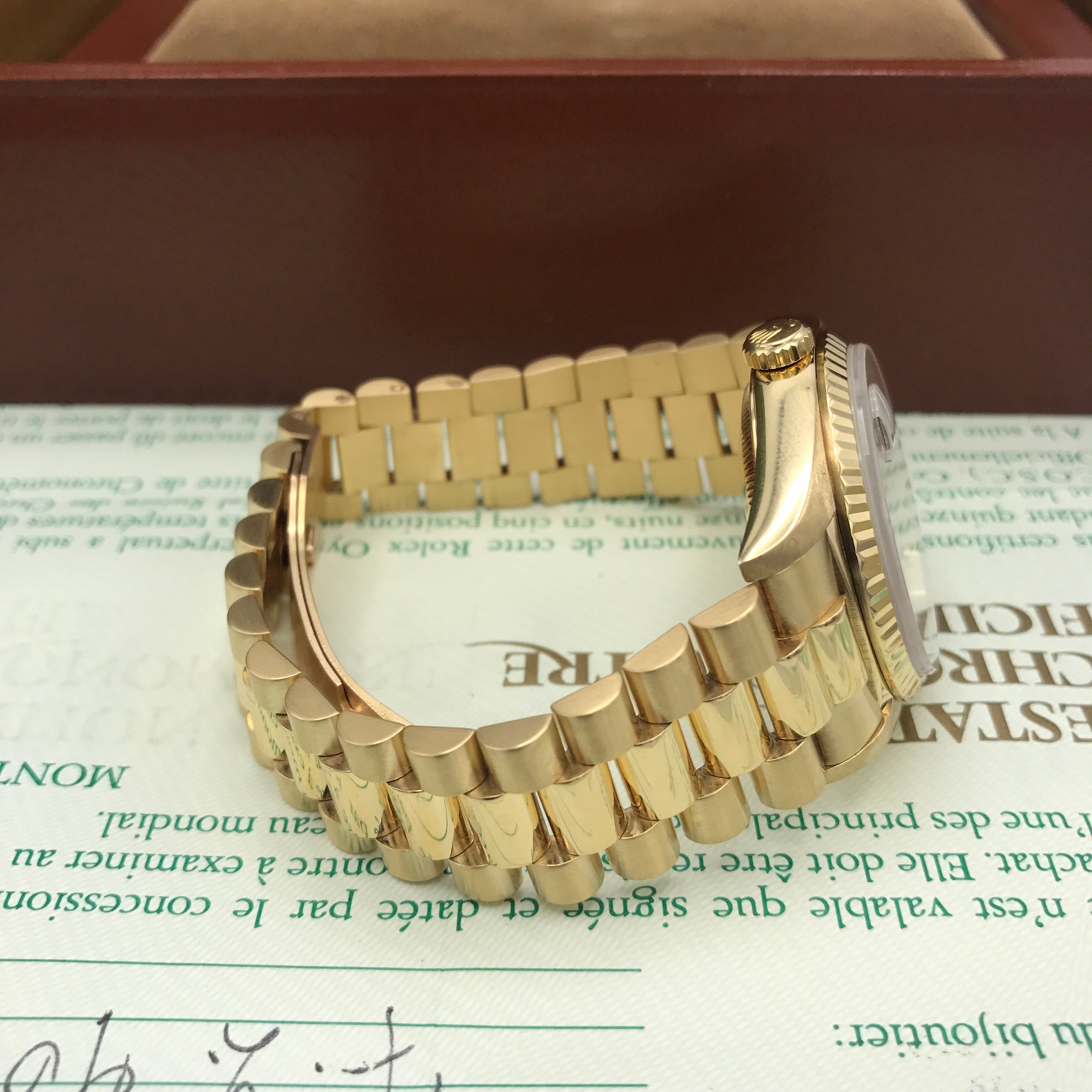 Vintage Rolex Day Date 18238 Solid 18k Gold Wood Factory Dial Full Set