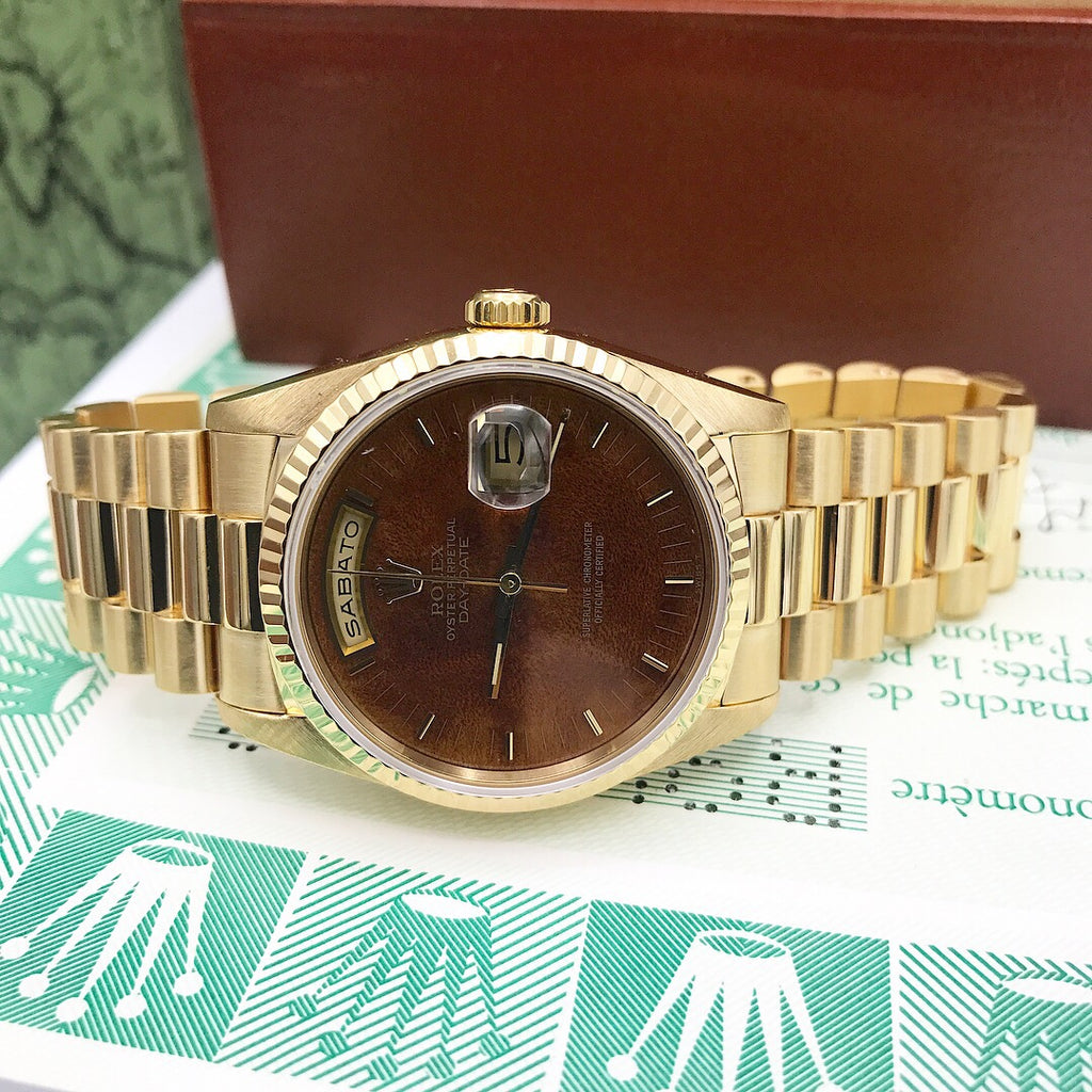 Vintage Rolex Day Date 18238 Solid 18k Gold Wood Factory Dial Full Set