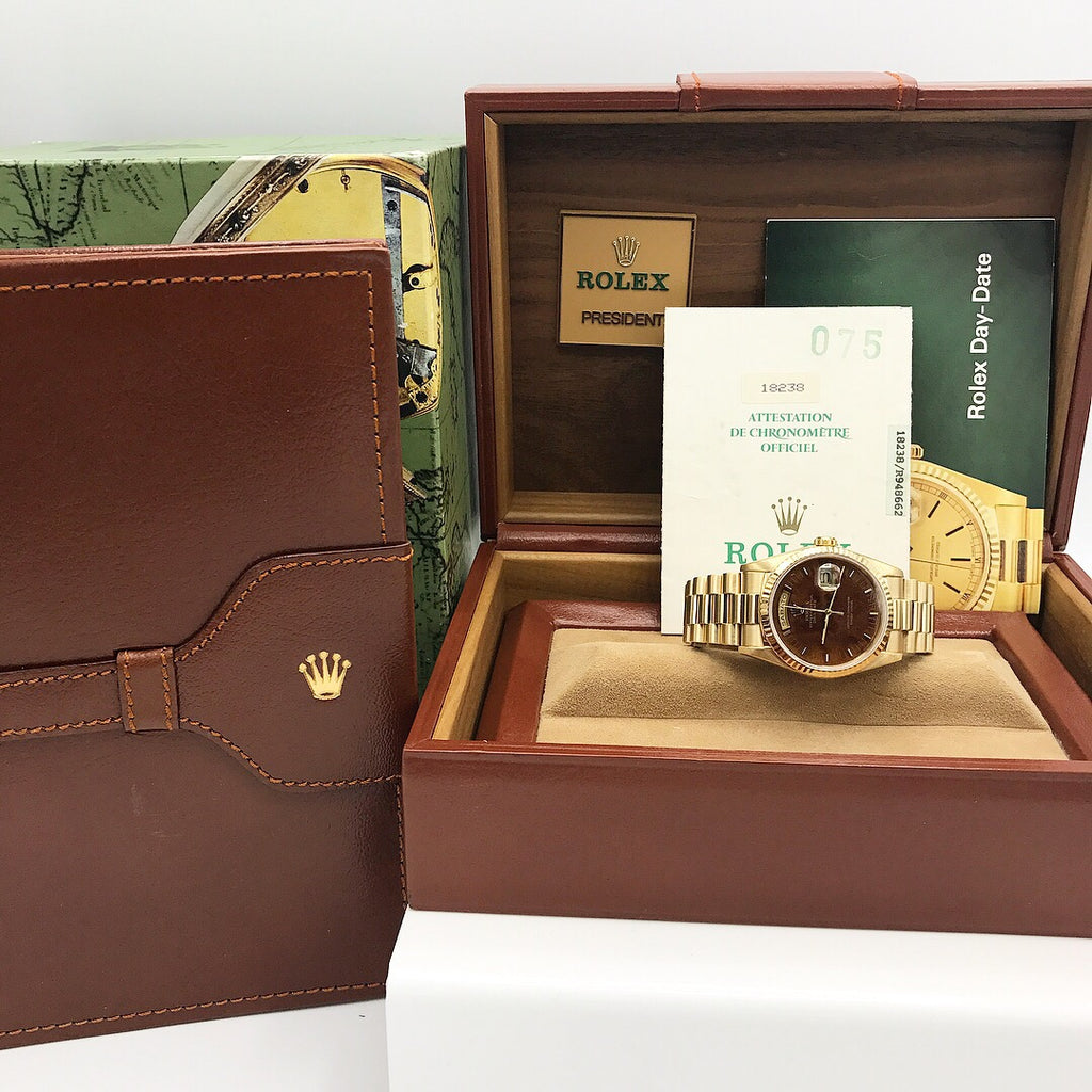 Vintage Rolex Day Date 18238 Solid 18k Gold Wood Factory Dial Full Set