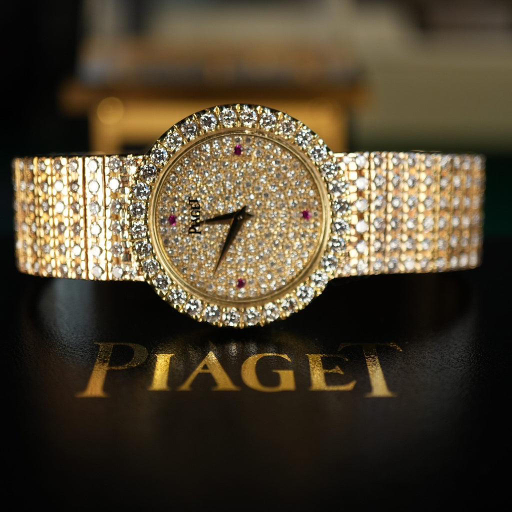 Piaget 7350 Ladies Full Diamond Pave 18k Gold 27mm Factory Set