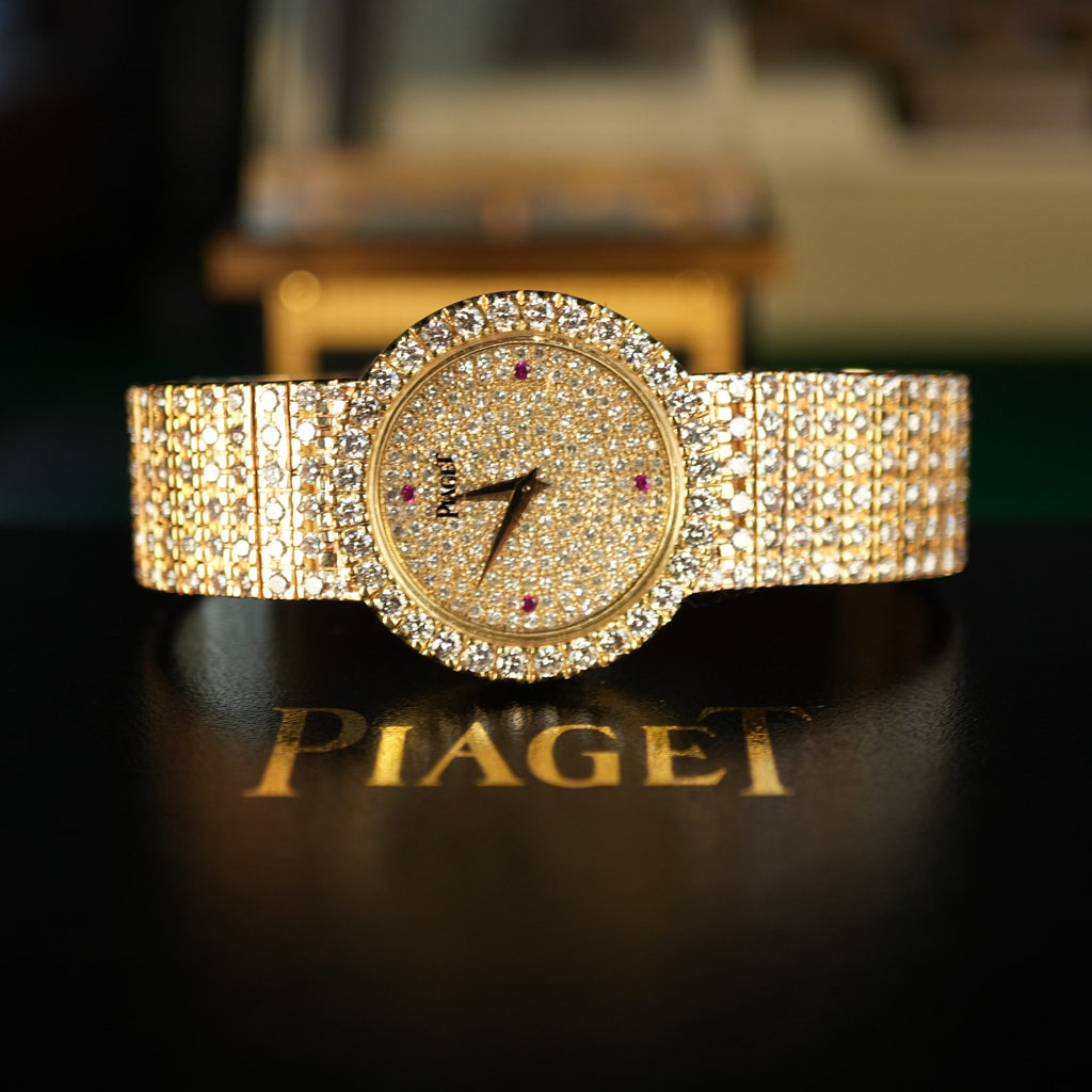 Piaget 7350 Ladies Full Diamond Pave 18k Gold 27mm Factory Set