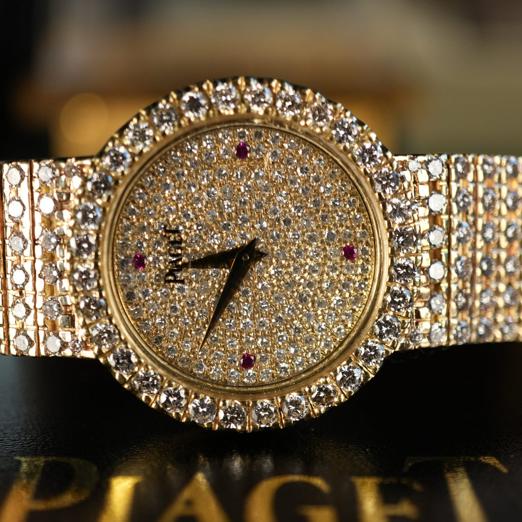 Piaget 7350 Ladies Full Diamond Pave 18k Gold 27mm Factory Set