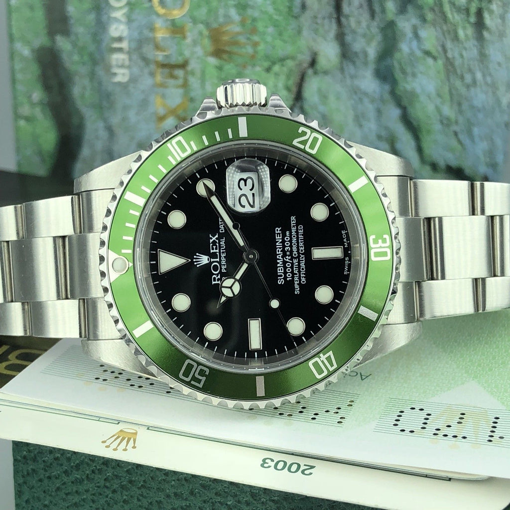 2003 Rolex 16610LV Submariner Anniversary Y Serial Fat Four Mk1 Full Set Papers