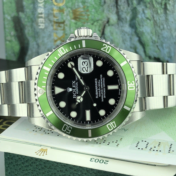 2003 Rolex 16610LV Submariner Anniversary Y Serial Fat Four Mk1 Full Set Papers