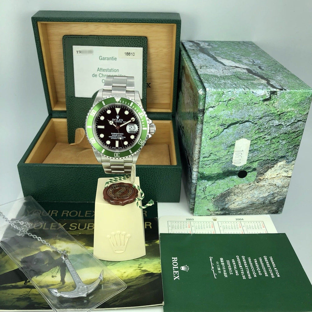2003 Rolex 16610LV Submariner Anniversary Y Serial Fat Four Mk1 Full Set Papers