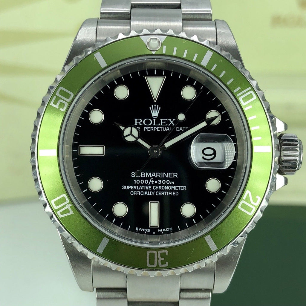 2003 Vintage Rolex 16610LV Submariner Anniversary Y Serial Flat/Fat Four 4 Mk1