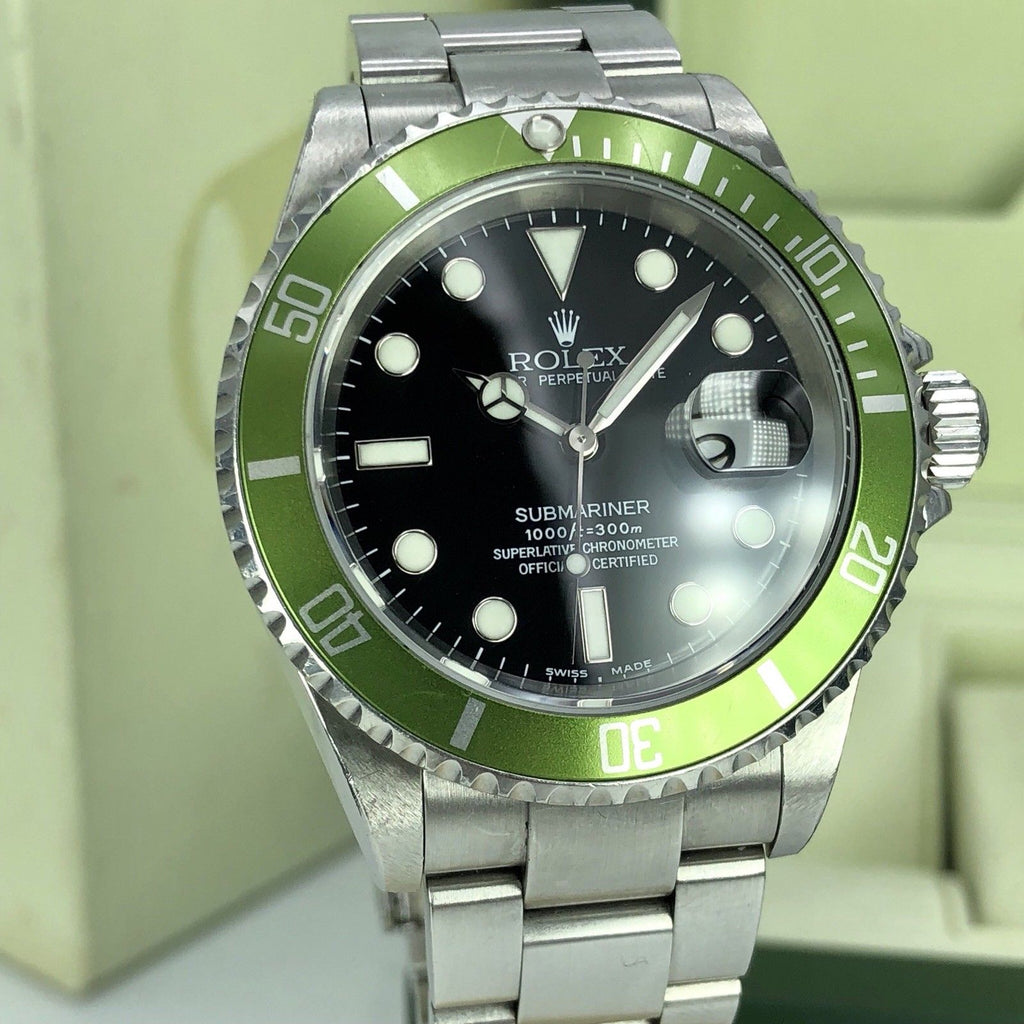2003 Vintage Rolex 16610LV Submariner Anniversary Y Serial Flat/Fat Four 4 Mk1