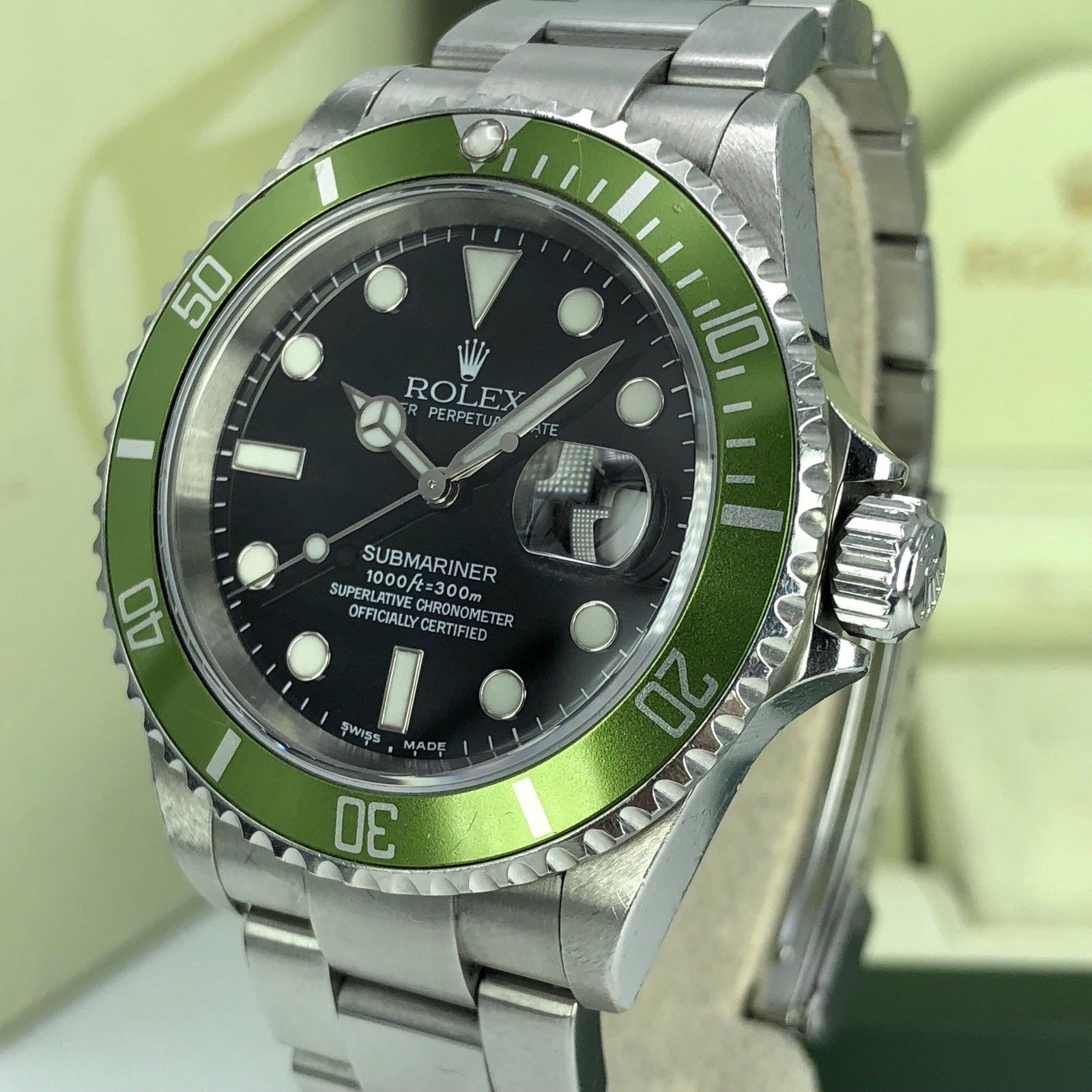 2003 Vintage Rolex 16610LV Submariner Anniversary Y Serial Flat/Fat Four 4 Mk1