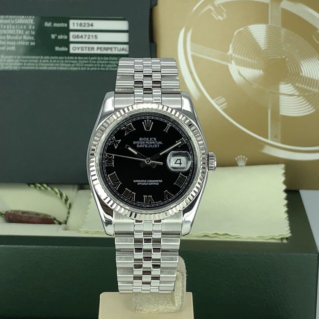2012 Rolex 116234 DateJust 36mm Steel And 18k Gold Bezel Jubilee With box & Card