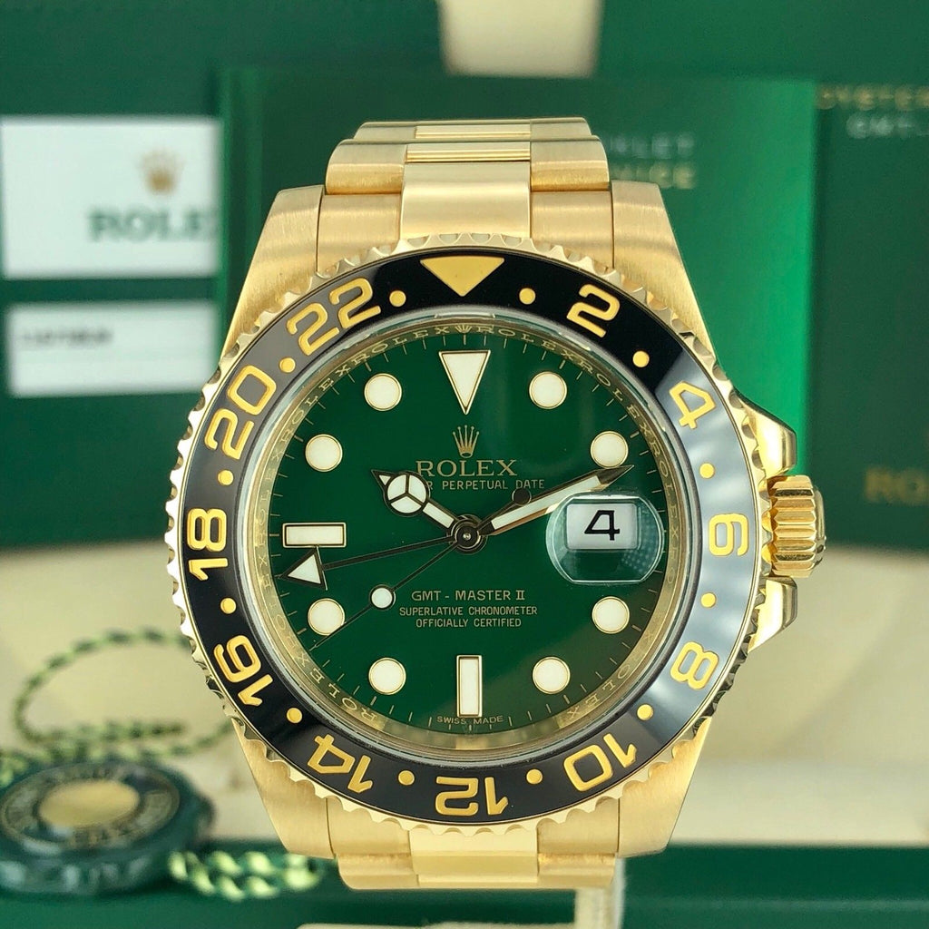 2018 Rolex 116718 LN GMT Master II Solid 18k Green Dial Box And card