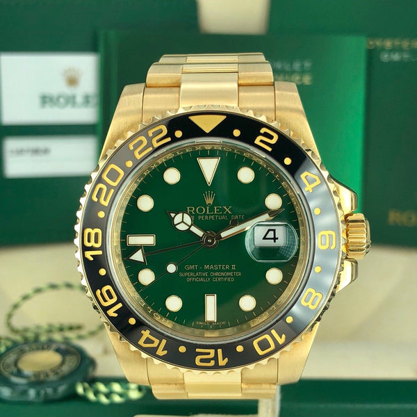 2018 Rolex 116718 LN GMT Master II Solid 18k Green Dial Box And card