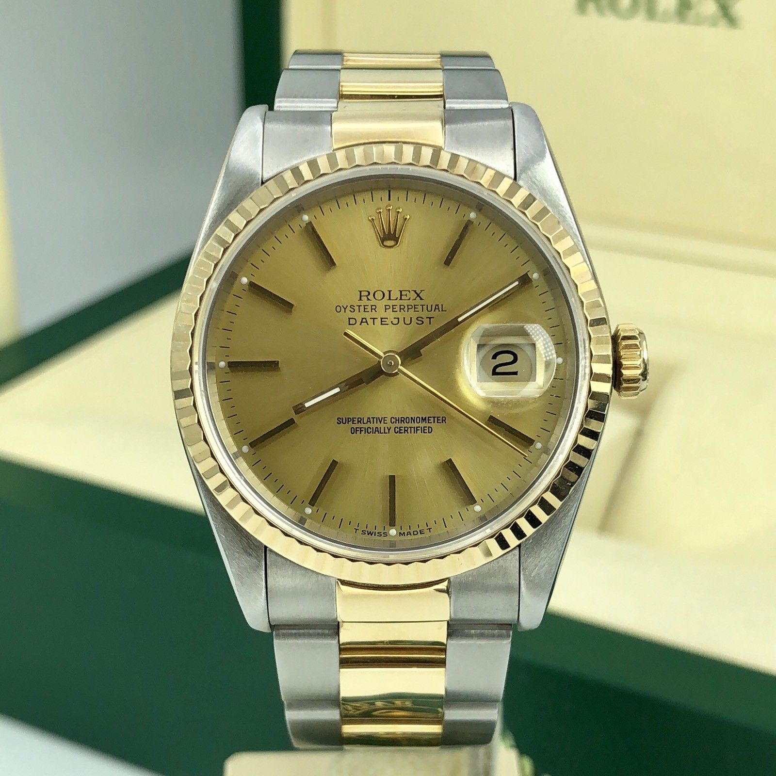 1994 Rolex 16233 DateJust 36mm Steel And 18k Gold Dial Oyster With box