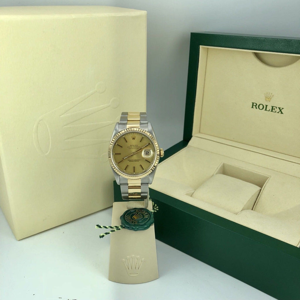 1994 Rolex 16233 DateJust 36mm Steel And 18k Gold Dial Oyster With box