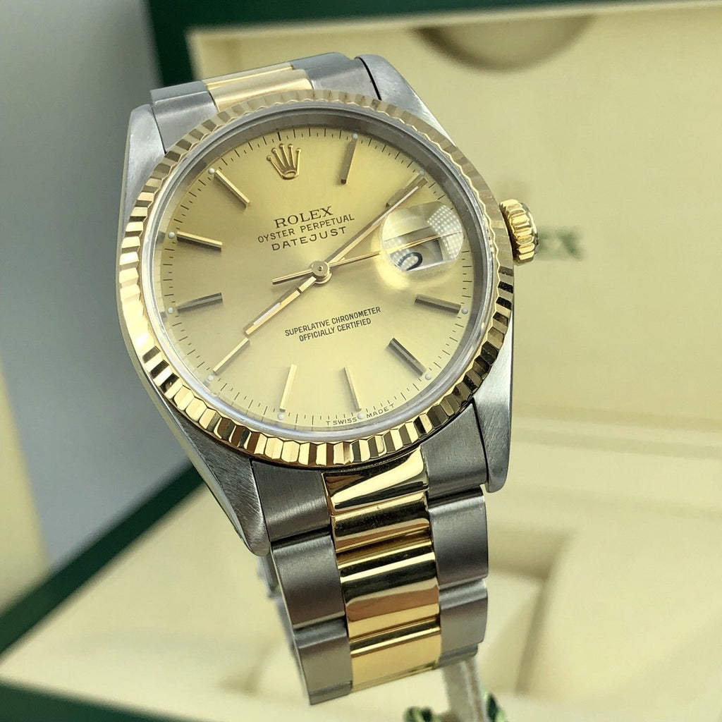 1994 Rolex 16233 DateJust 36mm Steel And 18k Gold Dial Oyster With box