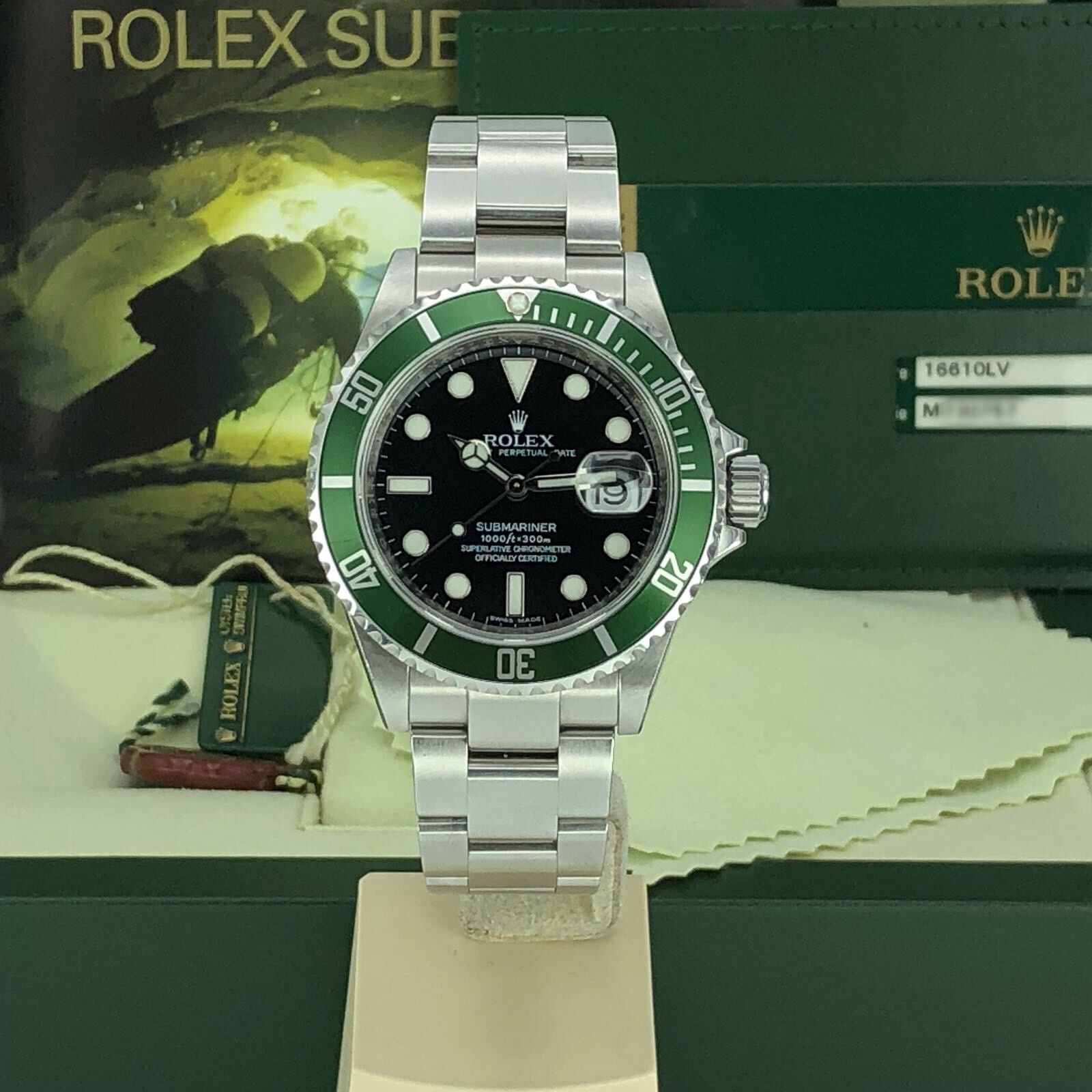 Rolex 16610LV Submariner Anniversary Green Kermit Full Set Card 2008 M Serial