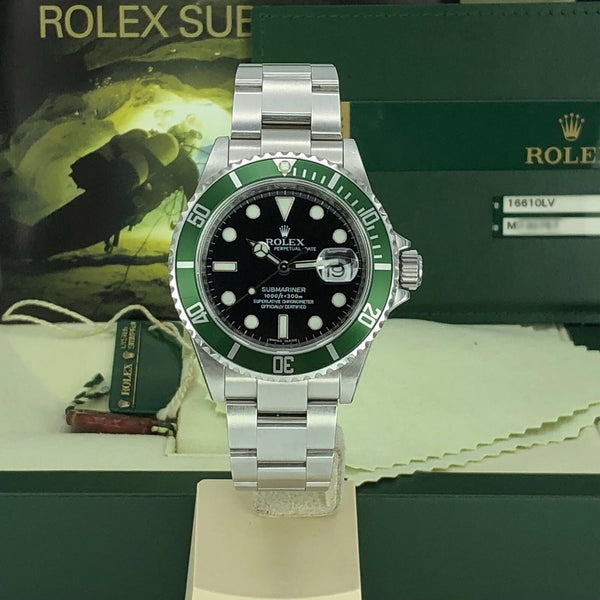 Rolex 16610LV Submariner Anniversary Green Kermit Full Set Card 2008 M Serial