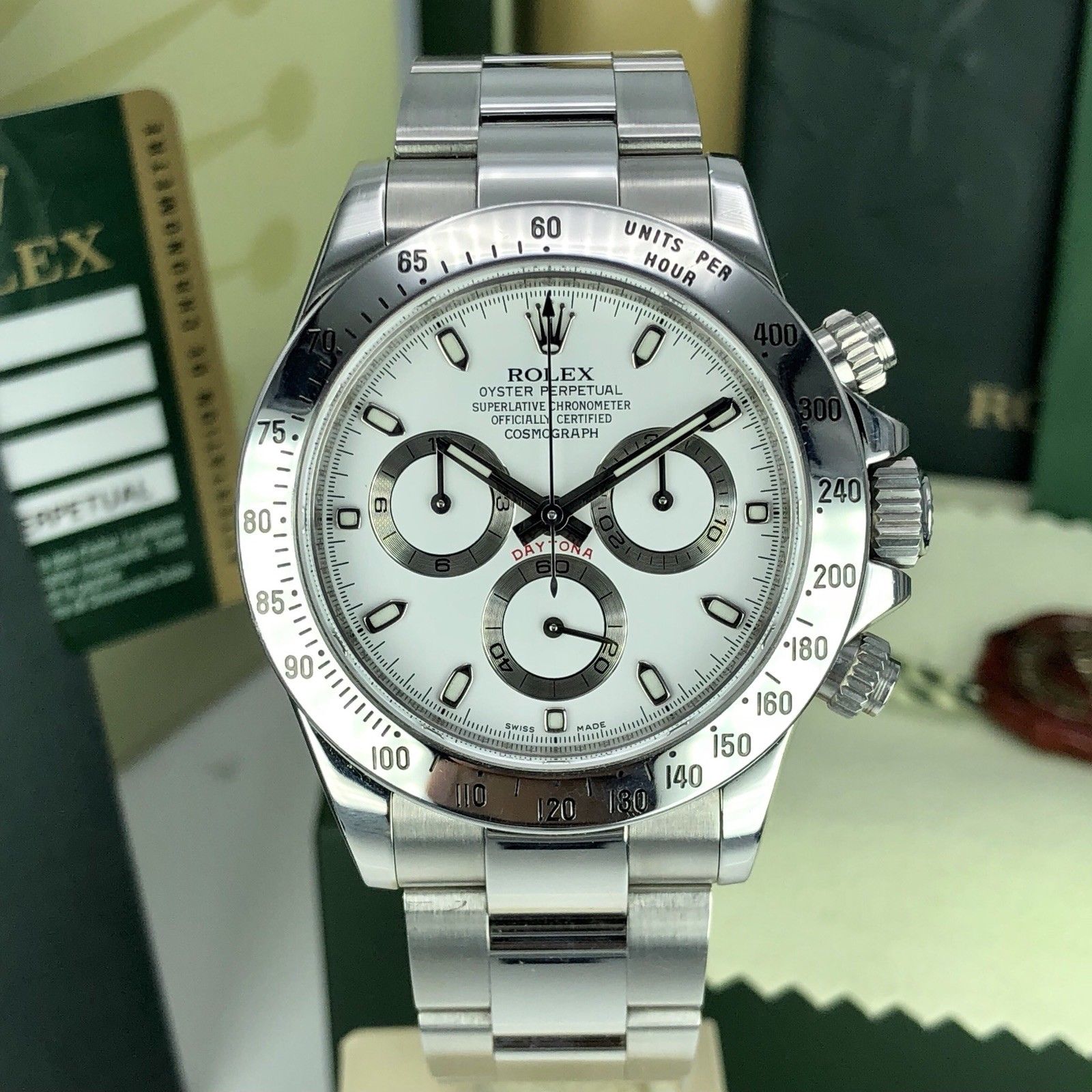 Rolex Daytona 116520 Unpolished mint Full Set Box & Card G serial Open Card