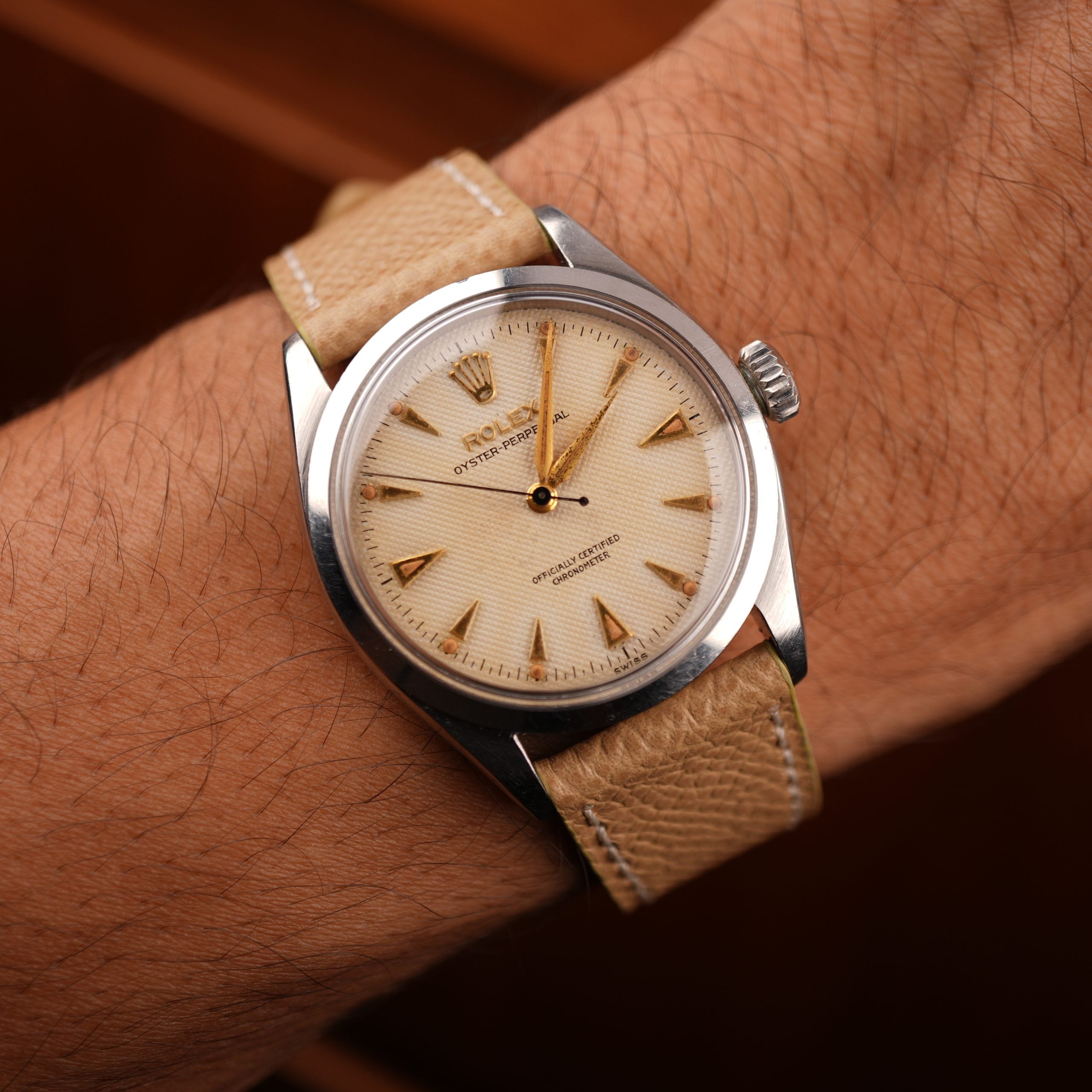 1954 Rolex Oyster Perpetual 6284 With Perfect Radium Honeycomb Dial
