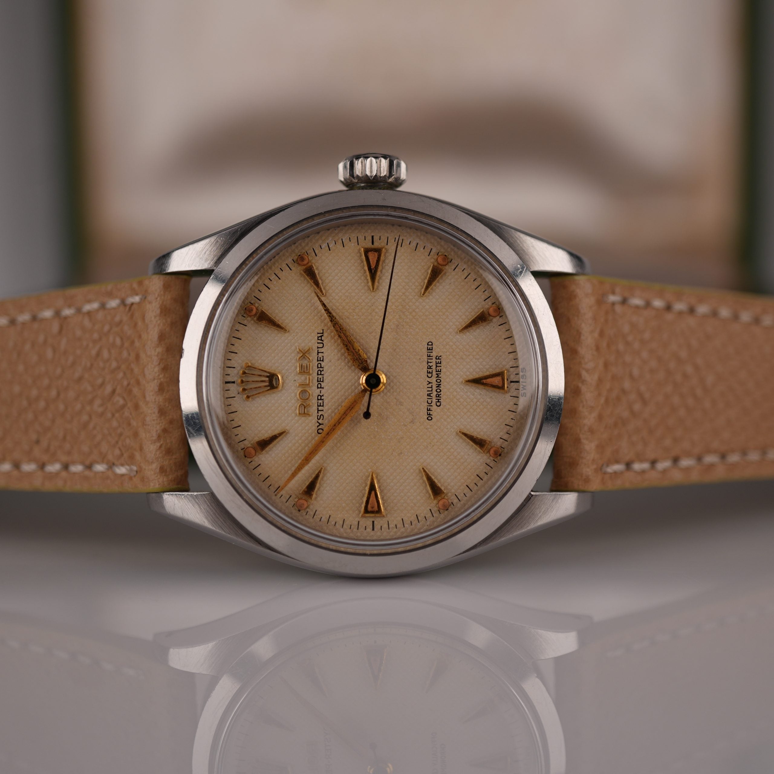 1954 Rolex Oyster Perpetual 6284 With Perfect Radium Honeycomb Dial