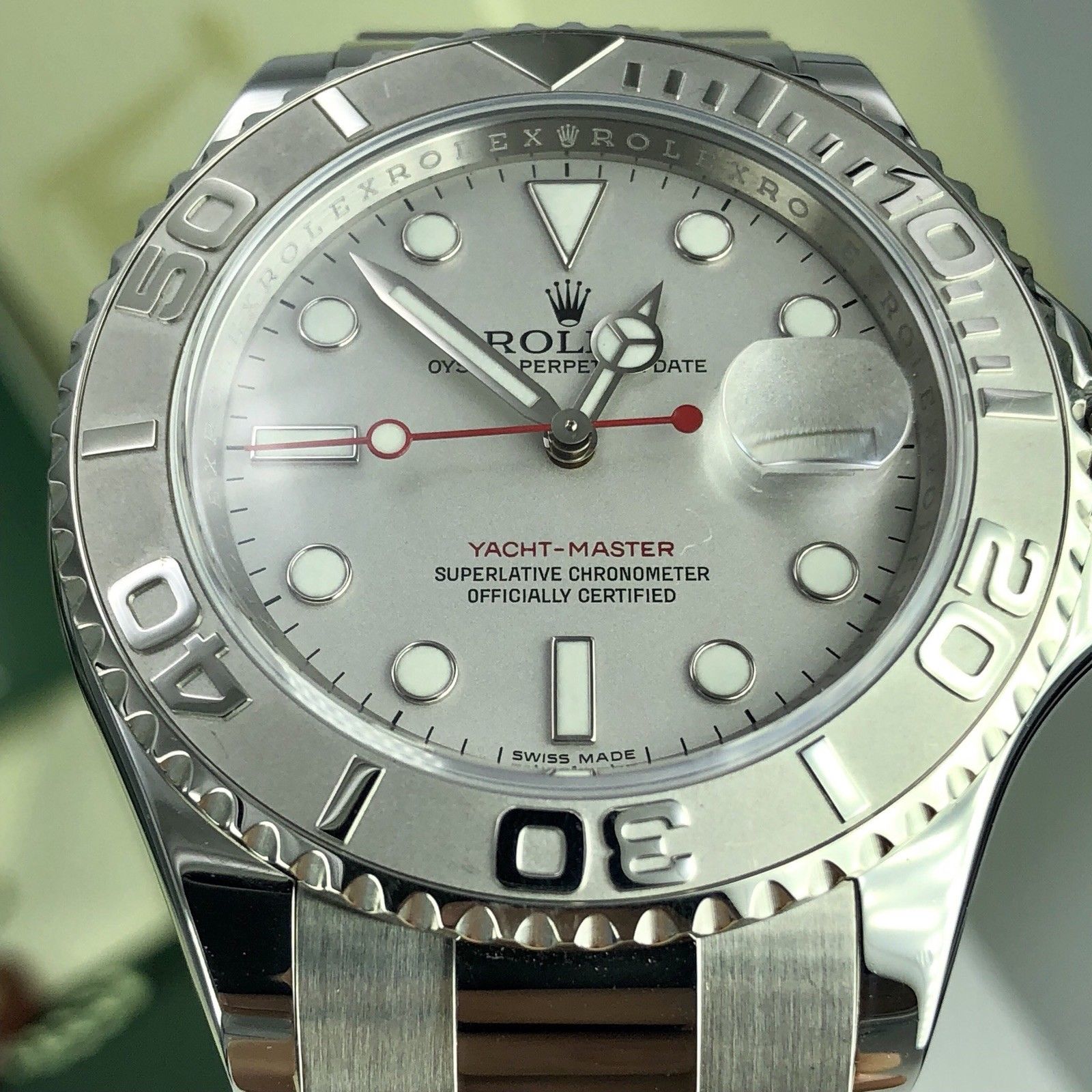 2010 Rolex Yacht-Master 16622 Platinum Bezel pre-owned box Card mint Condition