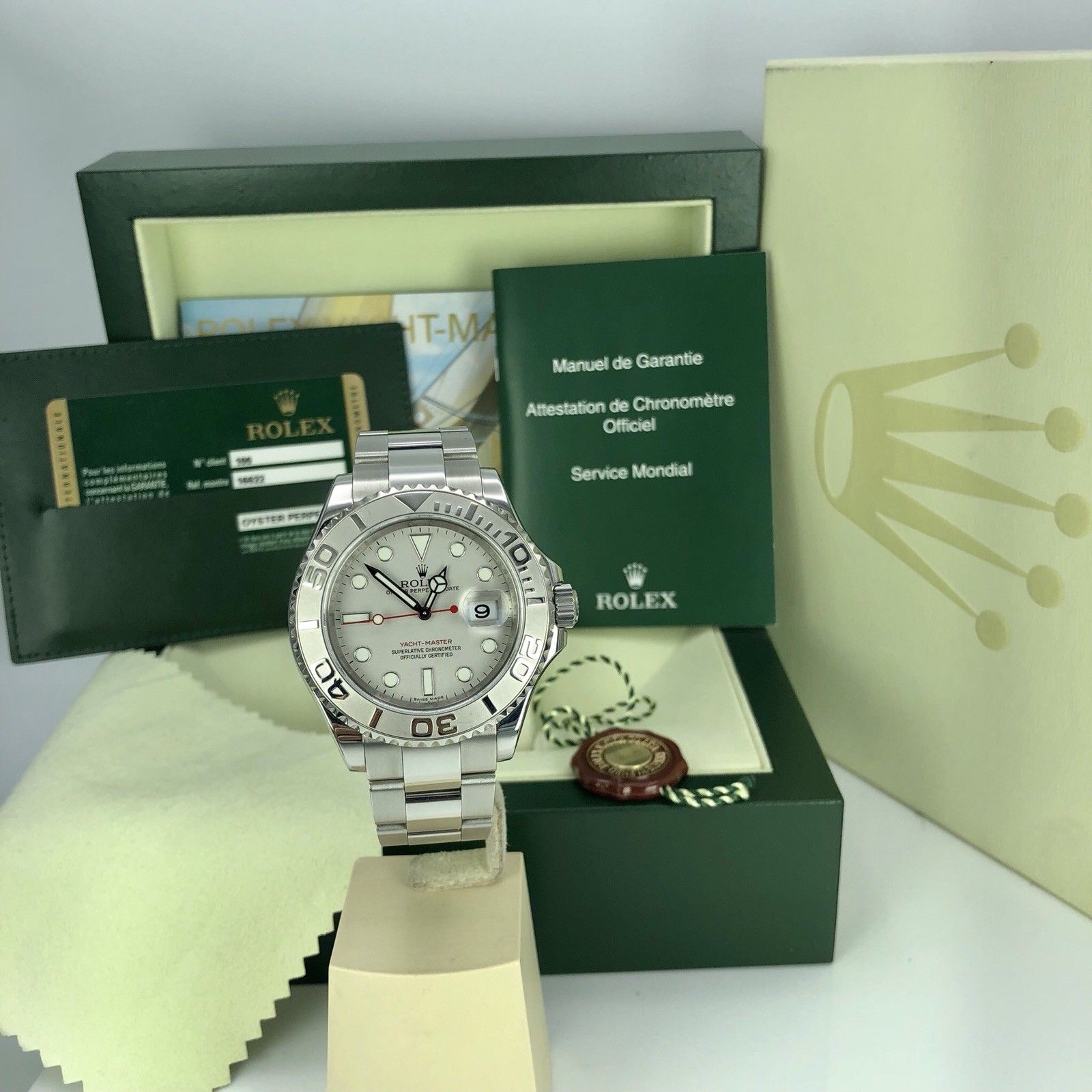 2010 Rolex Yacht-Master 16622 Platinum Bezel pre-owned box Card mint Condition