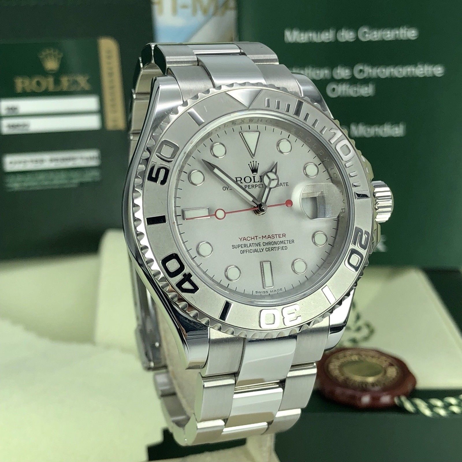 2010 Rolex Yacht-Master 16622 Platinum Bezel pre-owned box Card mint Condition