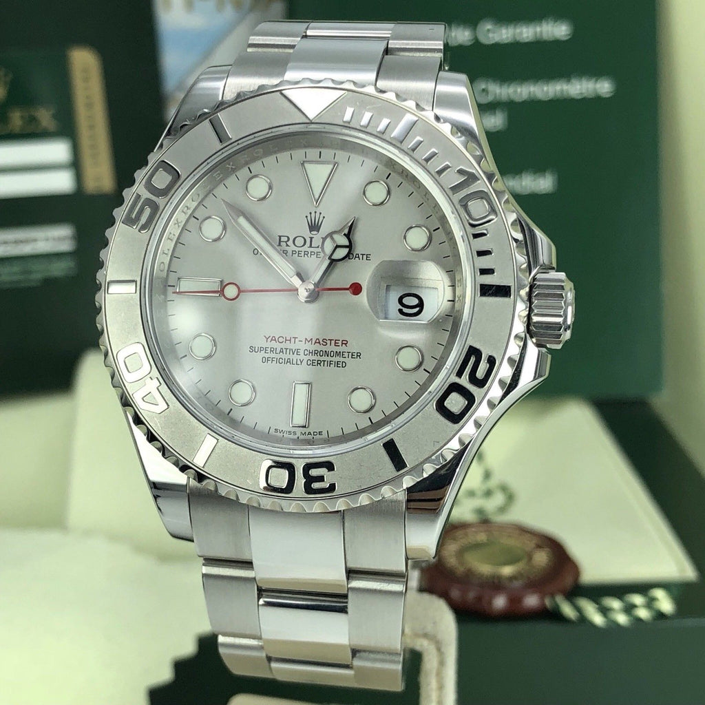2010 Rolex Yacht-Master 16622 Platinum Bezel pre-owned box Card mint Condition
