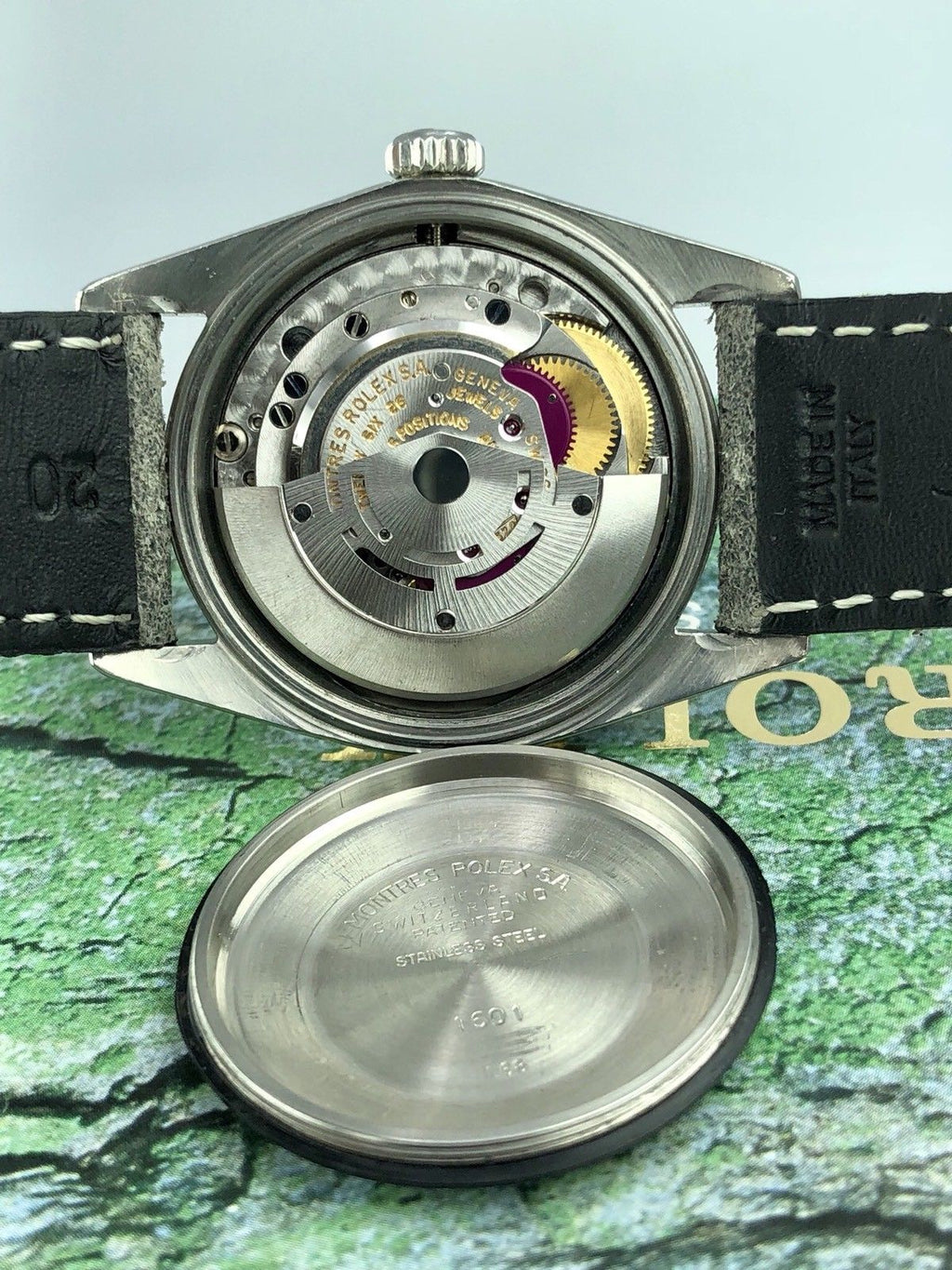Vintage Rolex 1601 DateJust Factory Wide Boy Dial With Box 1968 Gold Bezel
