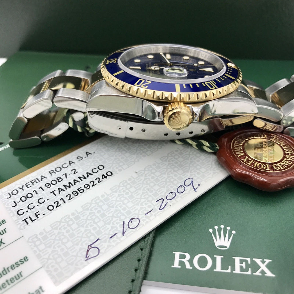 Rolex Submariner 16613 18k gold & Steel engraved Blue Dial Box and Card 2009