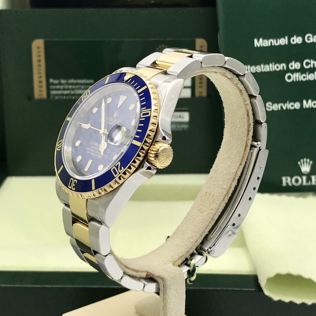 Rolex Submariner 16613 18k gold & Steel engraved Blue Dial Box and Card 2009