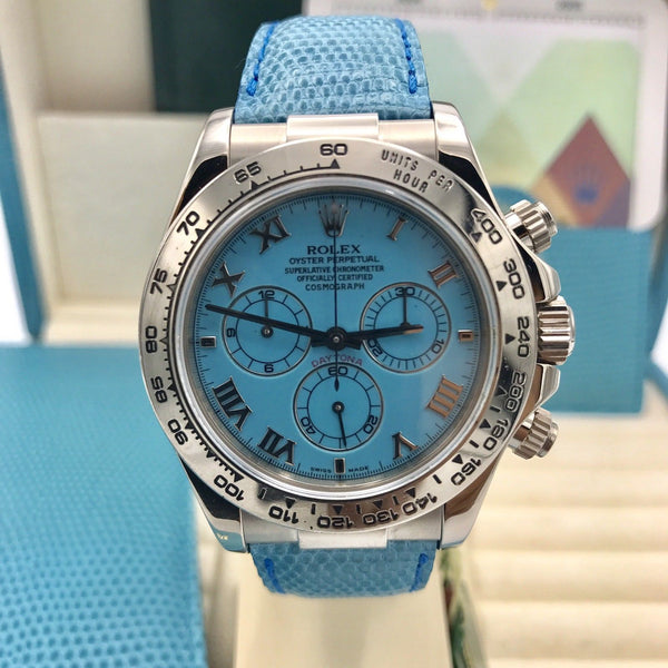 Rolex 116519 Daytona W Gold Summer Beach Turquoise Blue Full Set