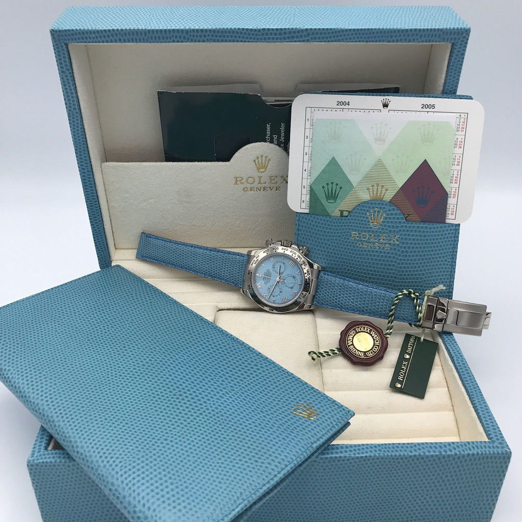 Rolex 116519 Daytona W Gold Summer Beach Turquoise Blue Full Set